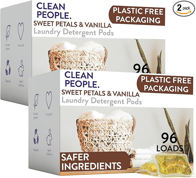 Clean People Laundry Detergent Pods - Hypoallergenic Laundry Pods - Ultra Concentrated Recyclable Packaging Stain Fighting - Sweet Petals 192 Pack