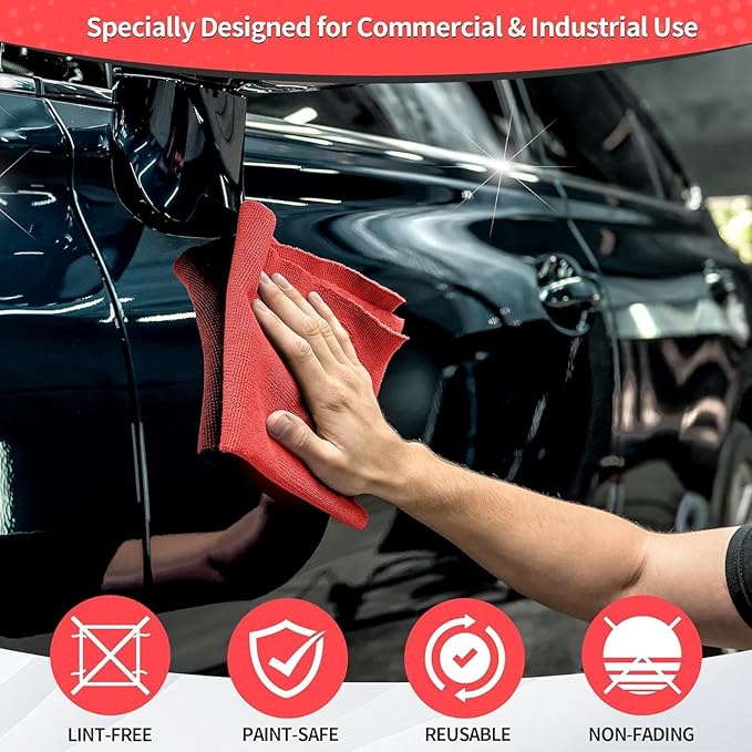 HOMERHYME Microfiber Cleaning Cloth 200 Pack Red Cleaning Rags Microfiber Towel Bulk Absorbent Lint-Free Wash Cloths All-Purpose Towels for Cars Shop Automotive Garage Home &amp Kitchen