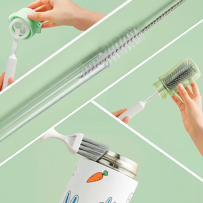 6-in-1 Bottle Brush Set with Holder – Multipurpose Cleaning Kit for Baby Bottles Reusable Water Bottles Straws and Lids – BPA-Free Compact Storage