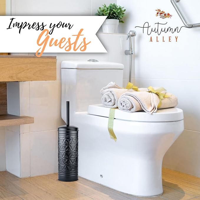 Autumn Alley Black Toilet Bowl Brush and Holder Matte Black Bathroom Toilet Brush for Modern Farmhouse Bathroom Accessories Decor Standing Bowl Scrubber Brush with Holder