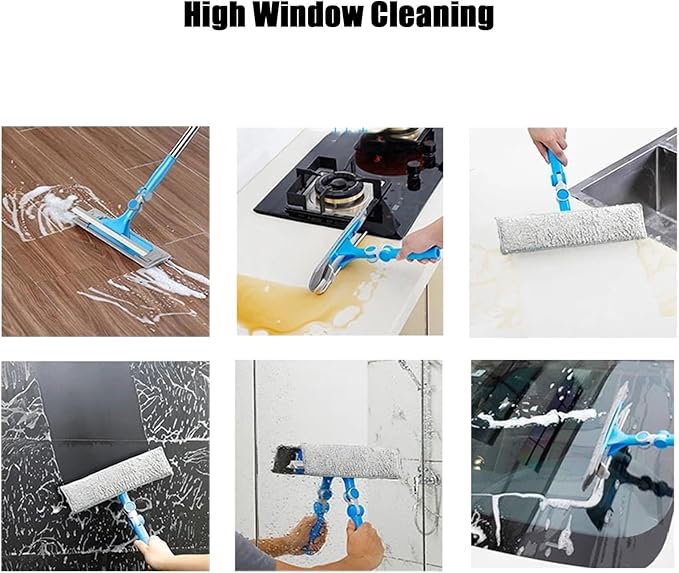 Rotatable Stainless Steel Window Cleaning Rods Glass Washing Kit with Bendable Head &amp Threaded Extension Pole Outdoor Windows Scrubber for Caravans/Auto Glasses/Solar Panel