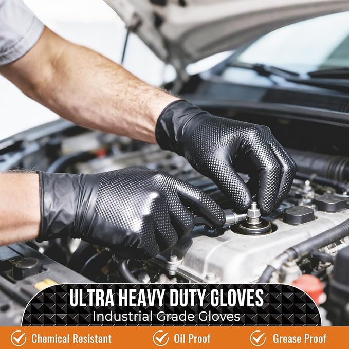 10 Mil Diamond Textured Nitrile Gloves Heavy Duty Disposable Extra Thick Latex &amp Powder Free Chemical and Puncture Resistant Ideal for Auto Repair Cleaning Painting X-Large