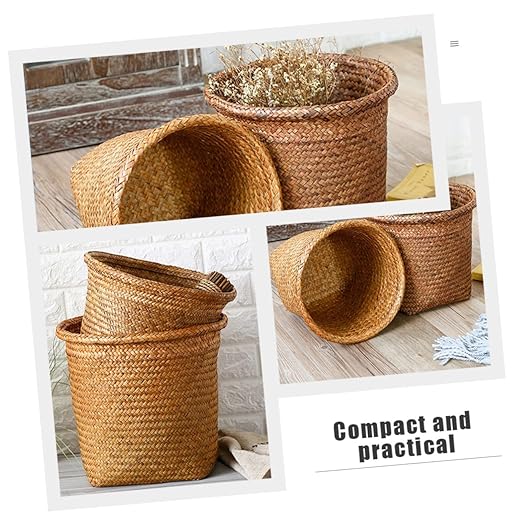 Mobestech 2pcs Woven Wastebasket Round Garbage Can for Bedroom Trash Basket Storage Basket Chic Decorative Waste Container