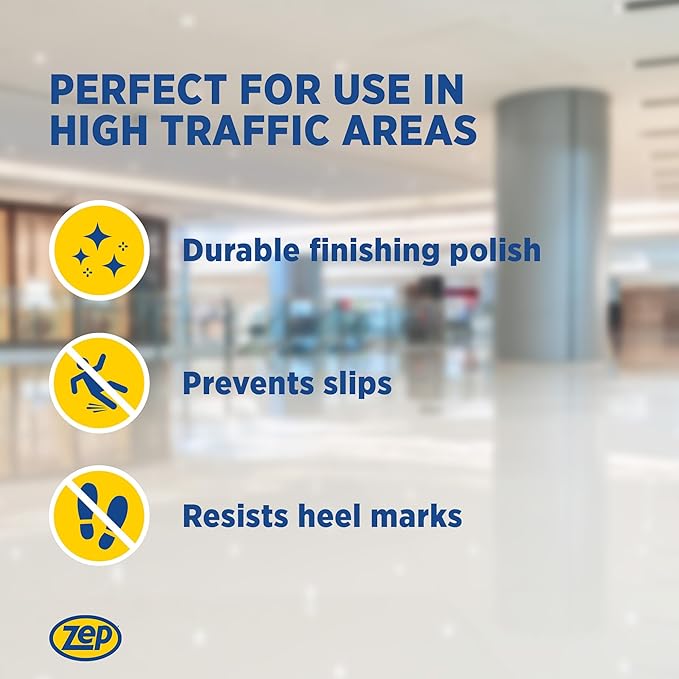 Zep Commercial High-Traffic Floor Polish 4-1 Gallon Bottles Professional Grade Floor Finish For a Range Of Hard Floor Surfaces (ZUHTFF128)