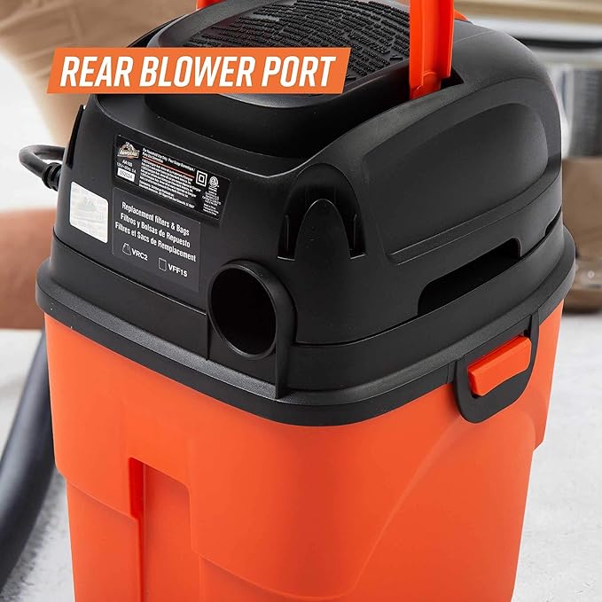 Armor All® AA155 1.5-Gallon 2 Peak HP Portable Wet/Dry Vacuum Orange