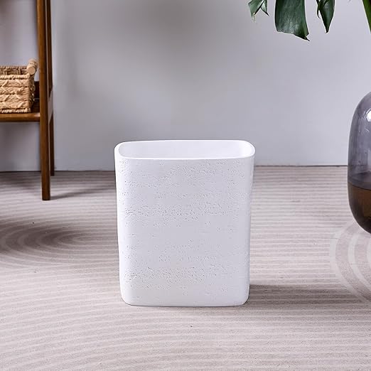 Polytree White Travertine Stone Bathroom Trash Can 1.8 Gallon(7 Liter) Small Kitchen Garbage CanLiving Room Bedroom Trash Can Decor Wastebasket for Home Office