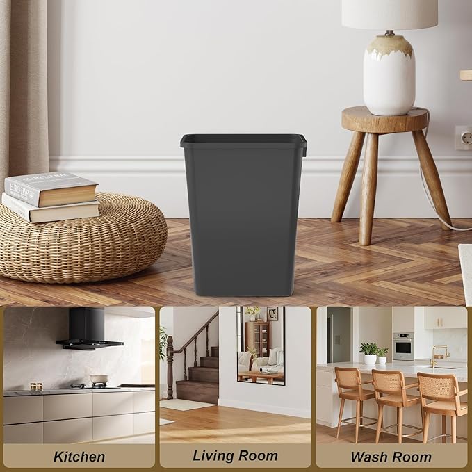 35QT Kitchen Trash Can Sturdy and Lightweight Slim Trash Can Trash Cans for Kitchen Workspace Bathroom Office Easy to Clean 2-Pack Black