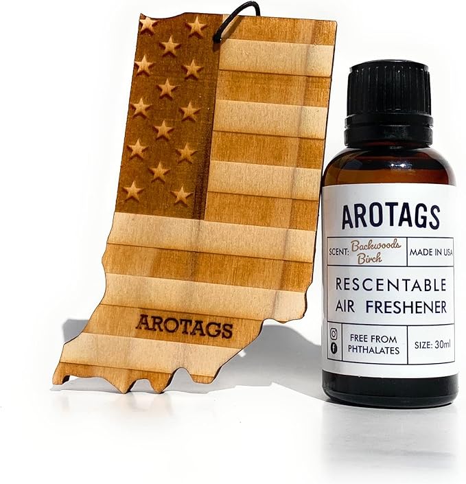 Arotags Car Air Freshener - Reusable Wood Diffuser - Hanging Odor Eliminator - Indiana Patriot - Balsam &amp Cedar Scent