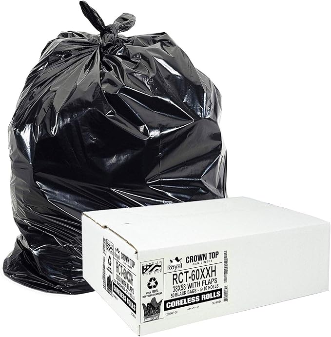 Aluf Plastics 55 Gallon Trash Bags Heavy Duty - (Huge) - 2.0 MIL Thick (equiv) - 38 x 58 - Garbage Bags for Toter Contractors Lawn Leaf Yard Waste Kitchen Industrial Black 50 Pack