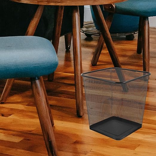 Housoutil 2Pcs Metal Mesh Wastebaskets Quadrilateral Frame Trash Cans in Black Small and Large Size Ventilated Garbage Containers for Home and Office Desk Use