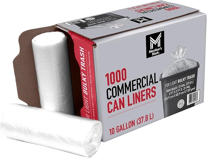 1000-Count Commercial Trash Bags | 10 Gallon Clear Can Liners for Office &amp Bathroom | High-Density Tear-Resistant &amp Leak-Proof | Bulk Roll for Business Retail and Hospitality Use