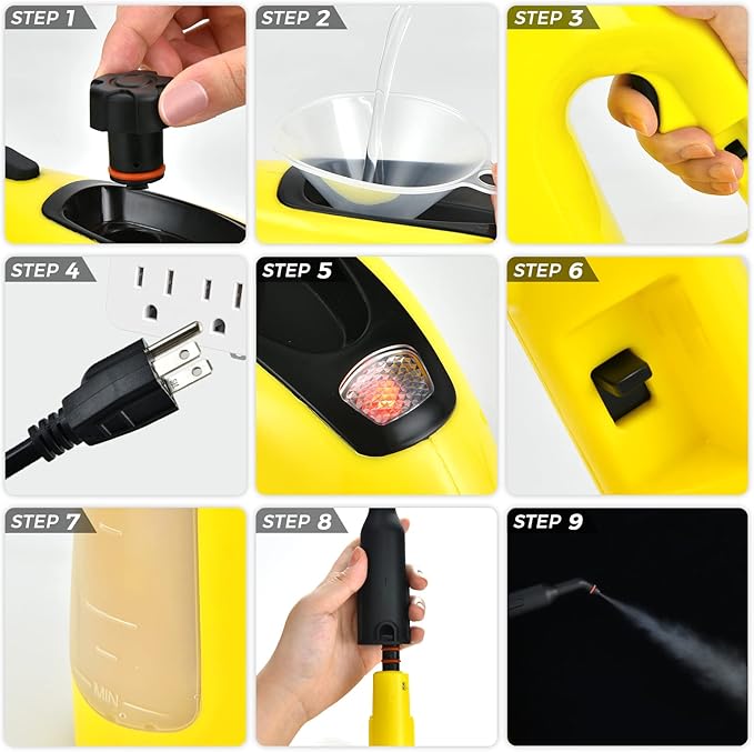 GOFLAME Multipurpose Handheld Steam Cleaner 1400W Pressurized Steamer with 17 Pieces Accessory Set 350 ml Portable Steam Mop for Home Floor Carpet Window Car (Yellow)