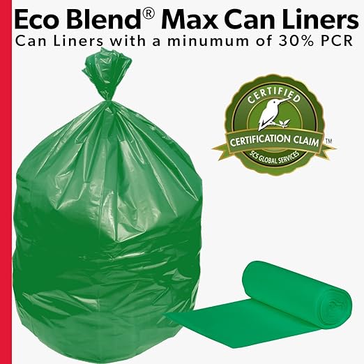 Eco-Blend Max 23 Gallon Can Liner by Heritage Bag Co. (250 Pack) 28x45 0.8mil Green Tint. Made with 30% PCR