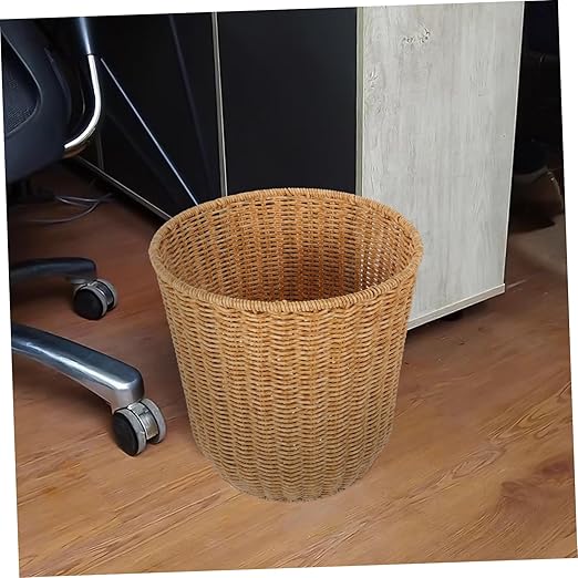 PRETYZOOM Medium Imitation Rattan Storage Basket Handwoven Wastebasket for Kitchen and Bedroom Versatile Woven Trash Can Stylish Design