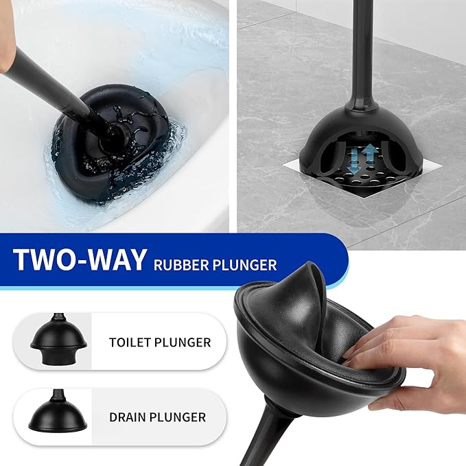 MR.SIGA Toilet Plunger and Bowl Brush with Holder Heavy Duty Toilet Brush and Plunger Set for Bathroom Cleaning Black 1 Set