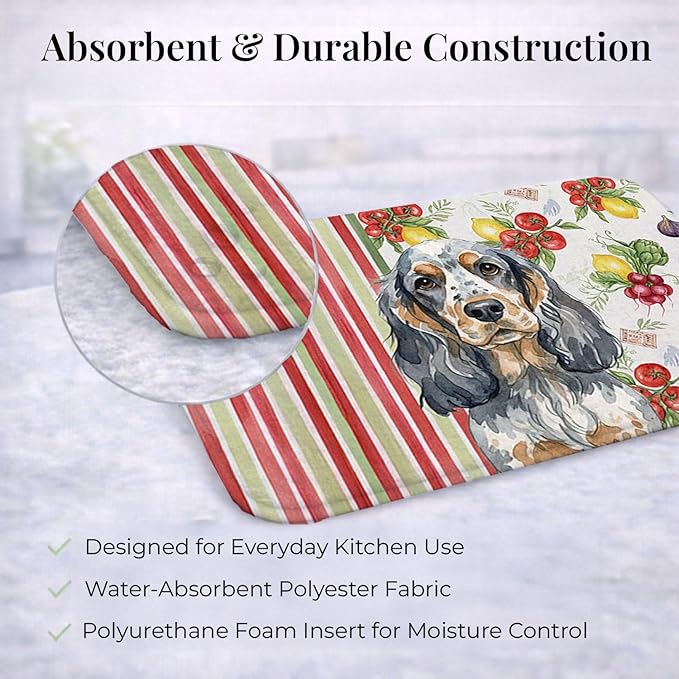 Caroline's Treasures Blue Roan &amp Tan English Cocker Spaniel Vegetables Dish Drying Mat Absorbent Dish Drying Mat Pad for Kitchen Counter Dish Drainer Mat for Countertop 14 x 21 Multicolor