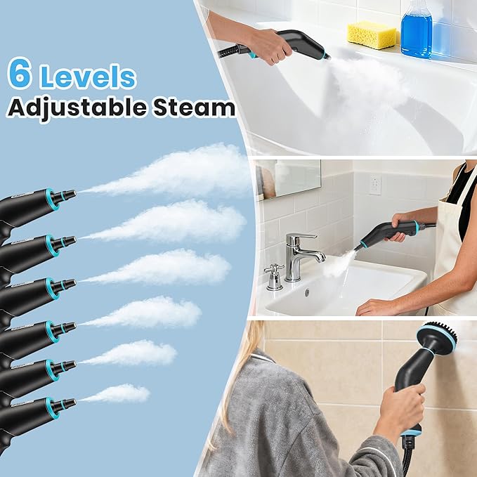 Steam Cleaner 6-Level Adjustable Steam 15s Heat-Up 1250ML Tank 7ft Extended Hose Portable Steamer for Cleaning with 18 pcs Accessories for Home for Dirt Grease Grout Tile Floor Car