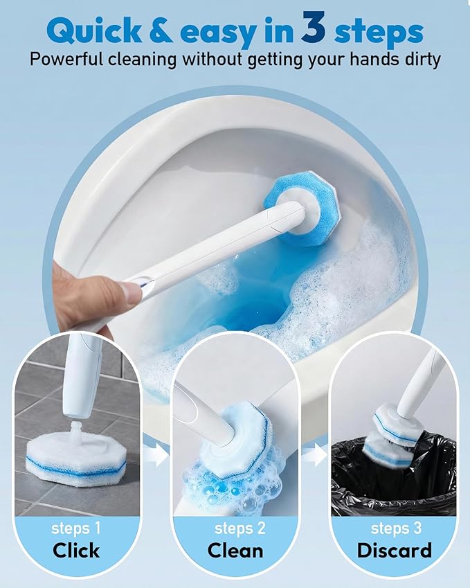 Disposable Toilet Wand Refill Compatible with Clorox Toilet Brush 60 Count Disposable Heads for Deep Cleaning