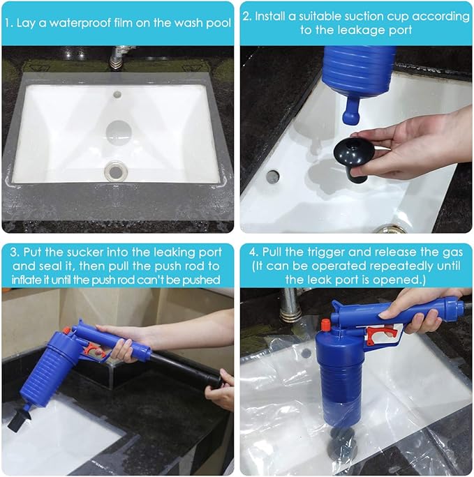 Toilet Plunger Air Drain Blaster Pressure Pump Cleaner High Pressure Plunger Opener Cleaner Pump for Bath Toilets Bathroom Shower Sink Bathtub Kitchen Clogged Pipe