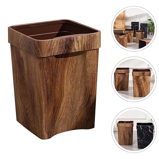 SUPVOX Wood Grain Trash Can 8l Small Wastebasket with Recessed Handle Imitation Wood Texture Kitchen and Bathroom Rubbish Bin for Home and Office Use