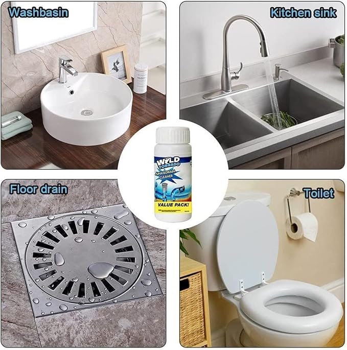 World Tornado Sink Drain Cleaner Wild Tornado Pipe Dredge Deodorant Powerful Sink and Drain Cleaner Pipe Cleaner Fast Foaming Drains Cleaner for Kitchen and Pipes Cleaning Tool (4pcs)
