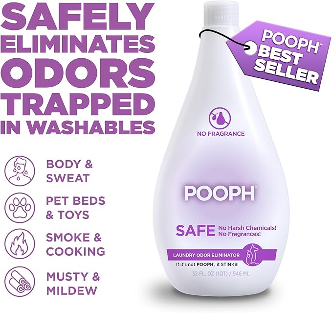 Pooph Pet Odor Eliminator &amp Pooph Laundry Additive - 2-32oz Bottles - Eliminates Odors at the Molecular Level Dogs Cats Freshener Eliminator Urine Poop Pee Deodorizer Puppy Fresh Clean