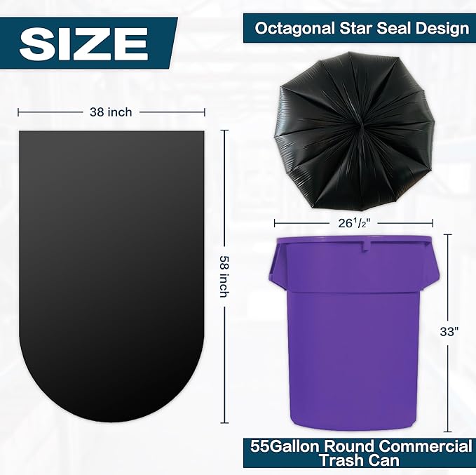 YoYoRain. Lavender Scented 55-60 Gallon Trash Bags | 50 Count | Heavy Duty Black Garbage Bags for Home Office Yard