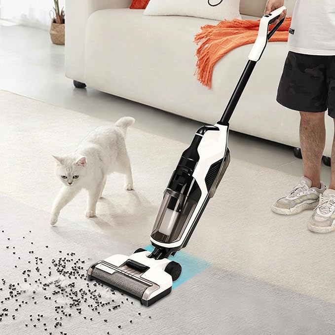 Smart Wet Dry Vacuum Cleaner Cordless Hard Floor Cleaner Vacuum Mop All in One with Self-CleaningSelf-Cleaning and Hot Air Drying for Hard Floor Sticky Messes