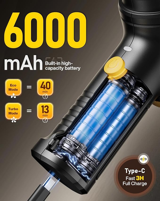 Handheld Vacuum Cleaner 21000Pa Suction with Brushless Motor 4-in-1 Portable Mini Car Vacuum with 2 Suction Modes Cordless Vacuum with LED Light Type-C Charge for Car Office Desk Keyboards
