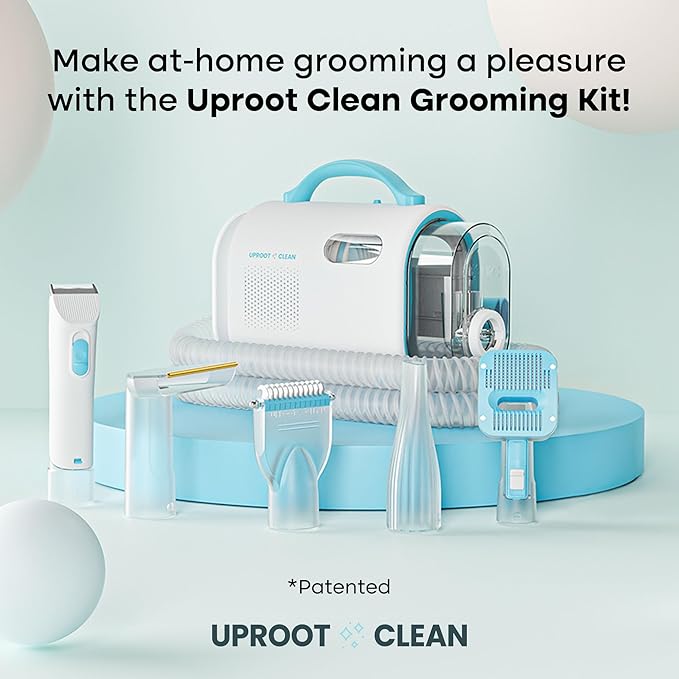 Uproot Clean Pet Groomer Vacuum Kit 7 in 1 - Cat &amp Dog Grooming Kit with Brush Detangle Deshed Trim Clean &amp Dry Attachments - Complete Cat &amp Dog Grooming Vacuum for Shedding Pets