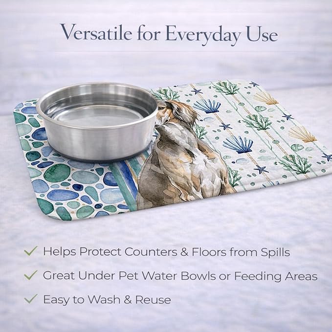 Caroline's Treasures Grizzle Saluki Coastal Sea Glass Dish Drying Mat Absorbent Dish Drying Mat Pad for Kitchen Counter Dish Drainer Mat for Countertop 14 x 21 Multicolor