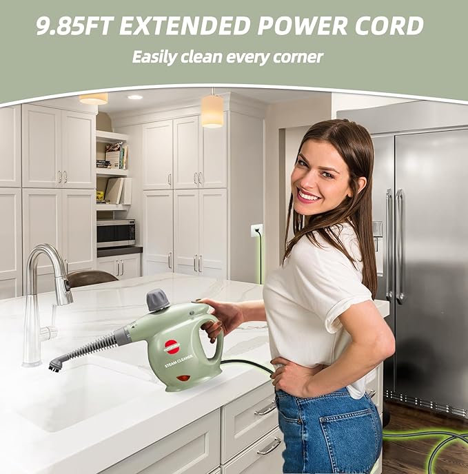 Handheld Steam Cleaner Pressurized Multi-Surface Steam Shot with 13 Accessories Safety Lock Steamer for Cleaning Floor Upholstery Grout Windows Couch and Car Green