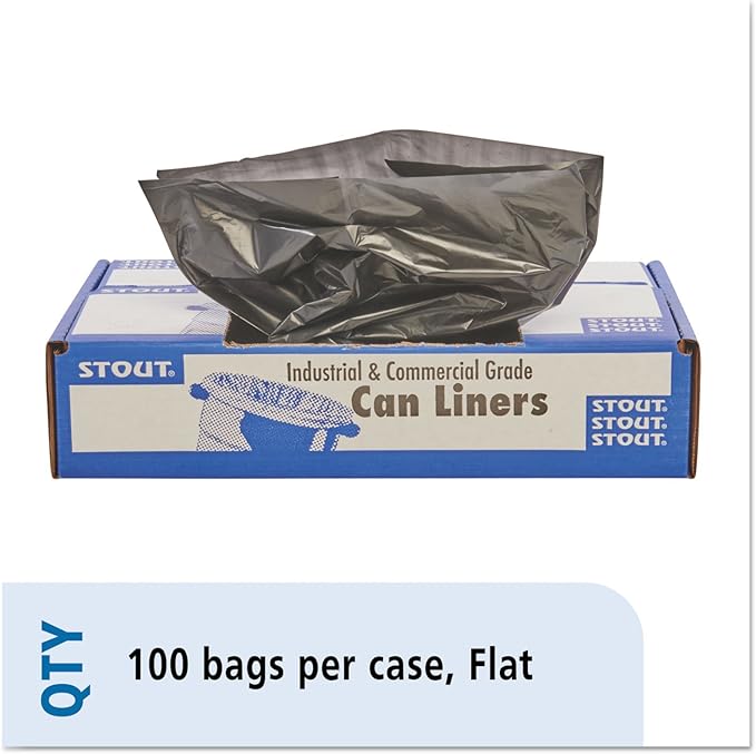 Stout T5051B15 100% Recycled Plastic Garbage Bags 65gal 1.5mil 50x51 Brown/Black 100/CT