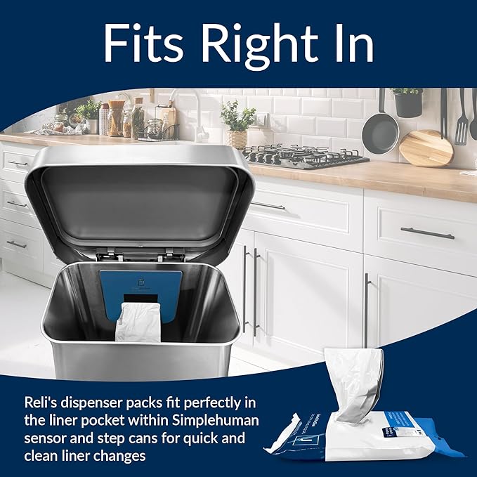 Reli. SuperFit Code J (120 Count) | Compatible with Simplehuman Code J | Dispenser Pack Custom Fit Liners | Drawstring Trash Bags | 30-45 Liter / 8-12 Gallon | White