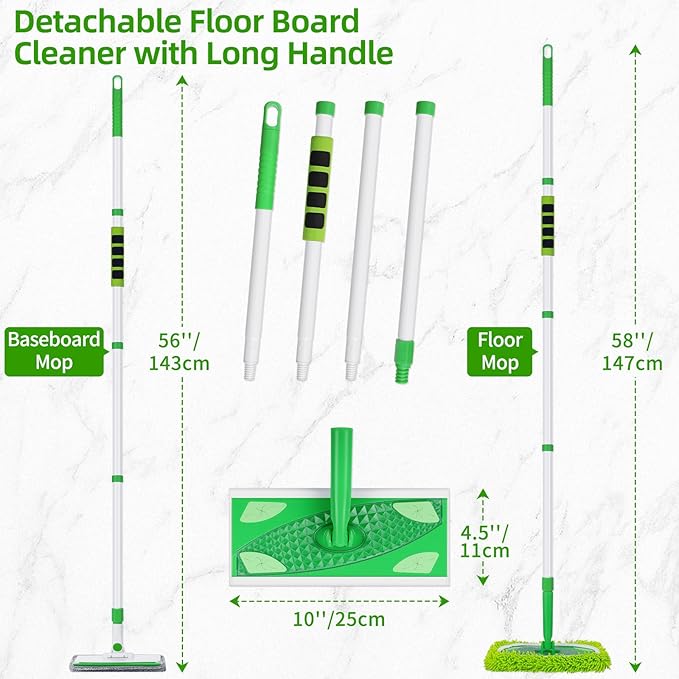 Baseboard Cleaner Tool with Handle Extendable Long Handle Baseboard Floor Cleaning Tool Duster with Reusable Pads for Floorboard