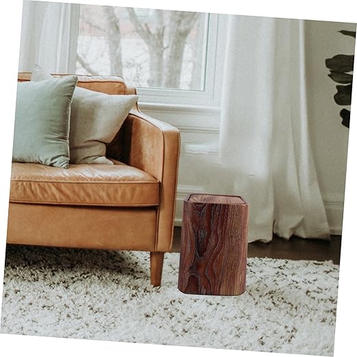 Elegant Swing Lid Waste Basket Imitation Wood Grain Trash Can for Kitchen Bathroom