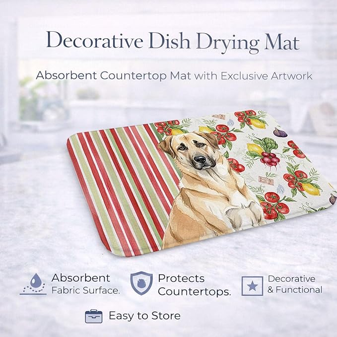 Caroline's Treasures Anatolian Shepherd Dog Vegetables Dish Drying Mat Absorbent Dish Drying Mat Pad for Kitchen Counter Dish Drainer Mat for Countertop 14 x 21 Multicolor