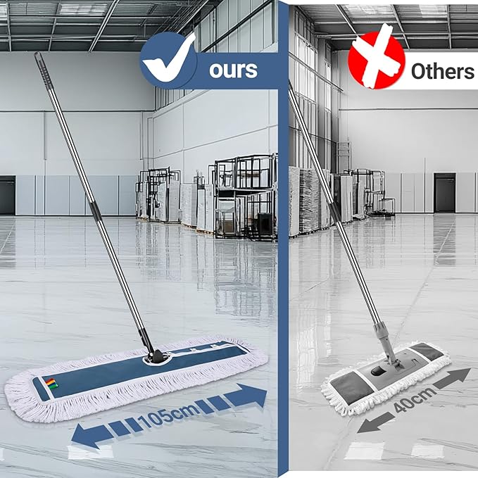 MASTERTOP Industrial Mop Extra Large Floor Mop with Microfiber &amp Cotton Pad Heavy Duty Flat Mops Commercial Dust Mop for Cleaning Office Garage Mall Hotel Home Floors
