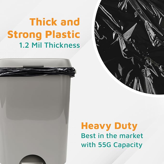 PlasticMill Heavy Duty Trash Bags - Black Garbage Bags - Plastic Trash Bags - Tall Trash Bags Trash Can Liners - 55-Gallon Large Kitchen Trash Bag 1.2 Mil 40x50 (100-Count)