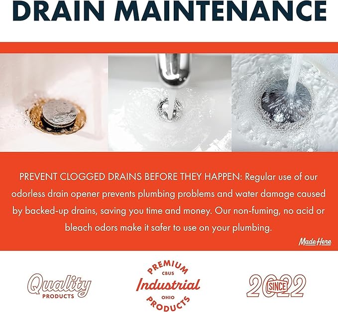 Quick-Acting Liquid Drain Opener - Dissolves Grease Hair Food &amp More - Prevents Plumbing Problems - Non-Fuming No Acid or Bleach Odors - Safe for All Pipes