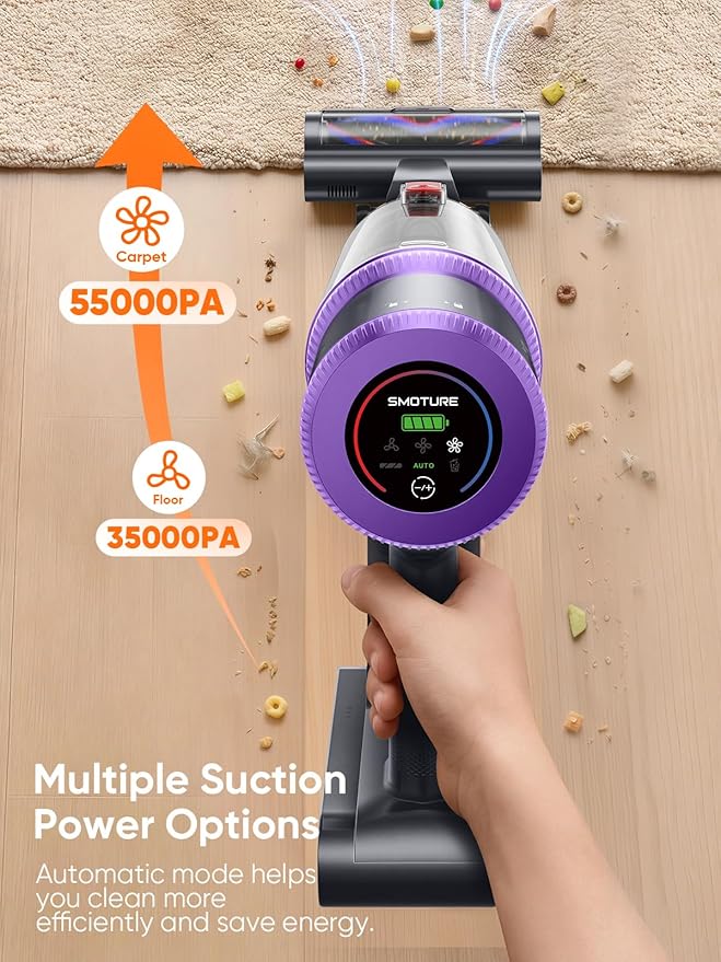SMOTURE Cordless Vacuum Cleaner 650W 55KPA 70 Mins Vacuum Cleaners for Home Pet Brush &amp Sofa Brush 3.3Ft Hose Wall-Mount Charging Stick Vacuum for Pet Hair/Sofa/Carpet/Hard Floor