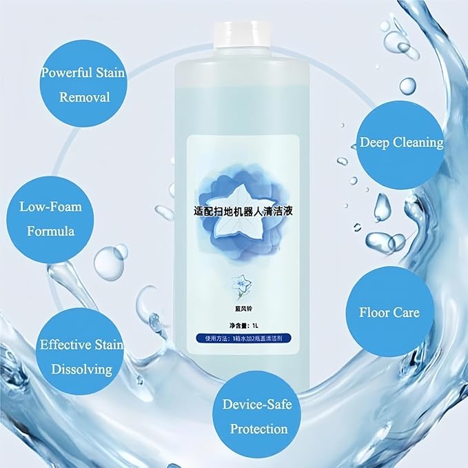 Robot Mop Cleaning Solution 1L Compatible with ECOVACS DEEBOT T30/T30S/X2/X1/T20/T10 Omni &amp Combo Vacuum Mop Floor Cleaner Liquid Streak-Free Formula