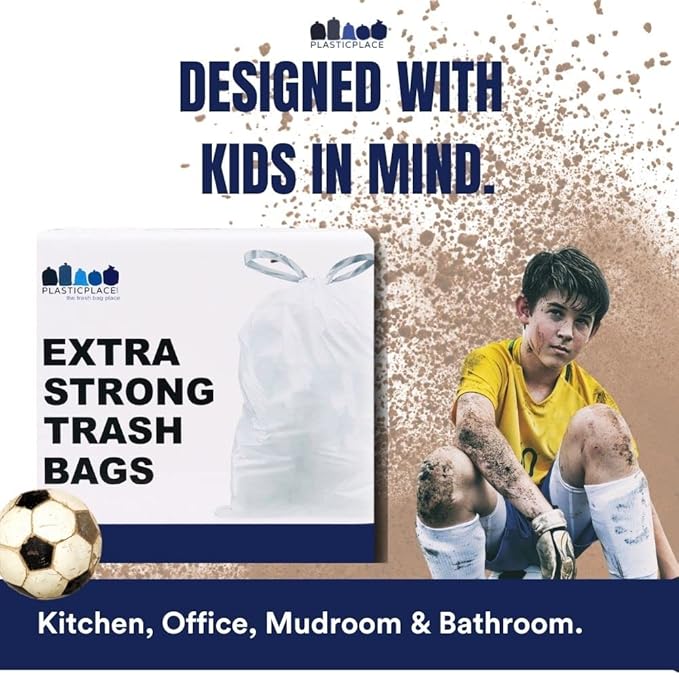 Plasticplace 18 Gallon Trash Bags │ 2.0 Mil │ White Drawstring Garbage Can Liners │ 25.5''x28 (80 Count)