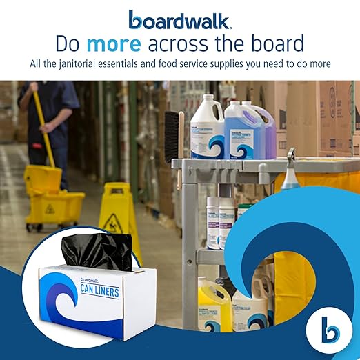 Boardwalk Recycled Resin Black Can Liners for Garbage Cans | 60 Gallon Waste Capacity | 1.2 mil 38x58 Inch Heavy Duty Trash Bags with Star-Sealed Bottom Design | Coreless 50-Bag Roll