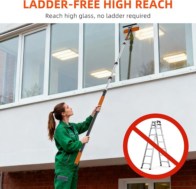 26FT High Window Cleaning Kit with Pole 2-in-1 Window Squeegee with 5-20 FT Telescoping Extension Pole - Professional Window Washing Kit with Long Handle Multi-Use Cleaning Tool for High Windows