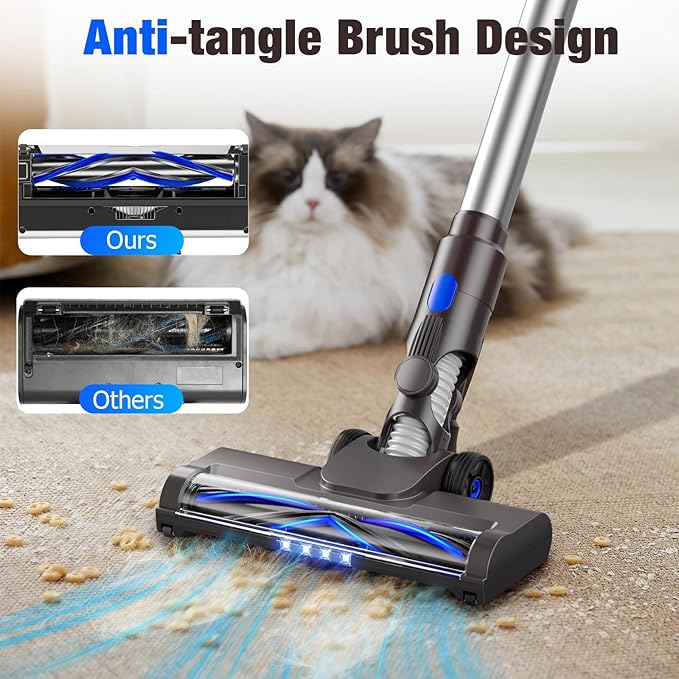 Cordless Vacuum Cleaner Upgraded 40Kpa Stick Vacuum Cleaners for Home 8 in 1 Lightweight with Self-Standing 1.5L Dust Cup &amp Anti-tangle Rechargeable Vacuum for Hard Floors Carpets Pet Hair