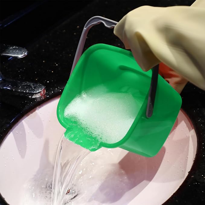 Yaomiao 4 Pcs Cleaning Bucket 3 Quart Small Sanitizing Square Bucket Detergent Pail with Measurements Spout and Handle for Home Commercial Use Restaurant Kitchen Office School (Red Green)