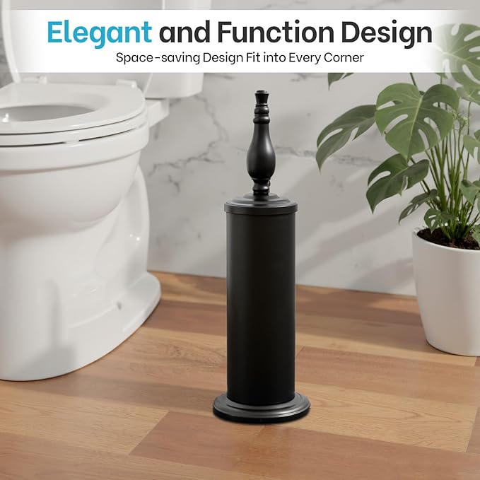 Matt Black Toilet Brush and Holder Set Toilet Bowl Brush with Heavy Duty Wide BaseDeep Cleaning Modern Bathroom Cleaner Brush -Space Saving