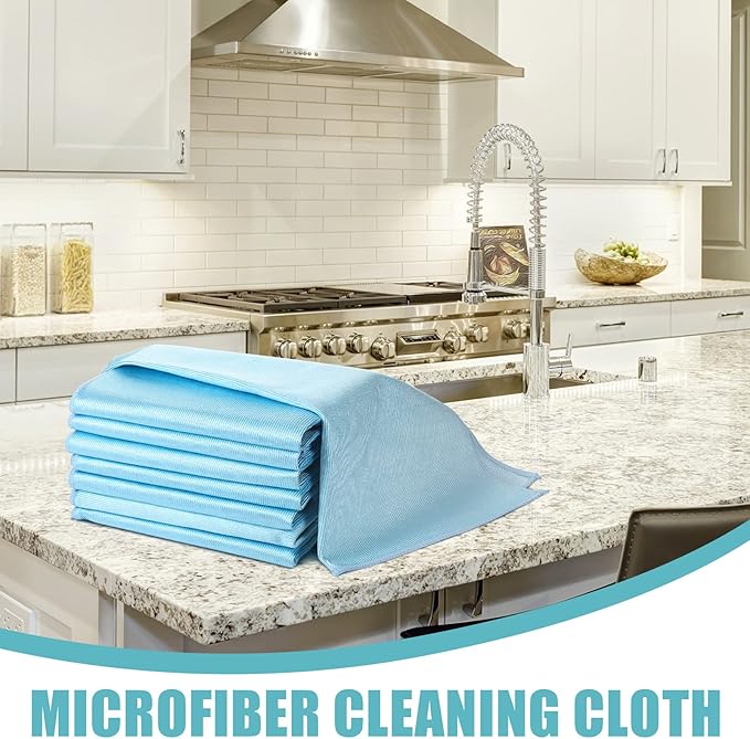 Tatuo 18 Pcs Microfiber Glass Cleaning Cloths (16 x 16) Polishing Cloth - Streak Free - Lint Free - Quickly Clean Windows Glasses Windshields Mirrors Stainless Steel Monitor(Blue)