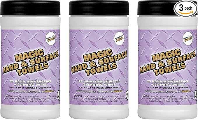 Magic Heavy Duty Cleaning Wipes - Single Sided Hand &amp Surface Shop Towels | Professional-grade Cleaning | Waterless | Moisturizing | Cleans Grease Oil Dirt &amp more (3 Pack | 75 Sheets Total)